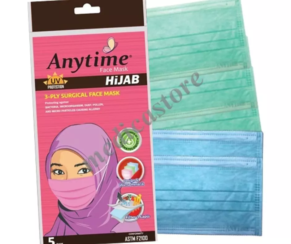 ANYTIME NANO GUARD  3 PLY HIJAB HEADLOOP SURGICAL FACE MASK ISI 5