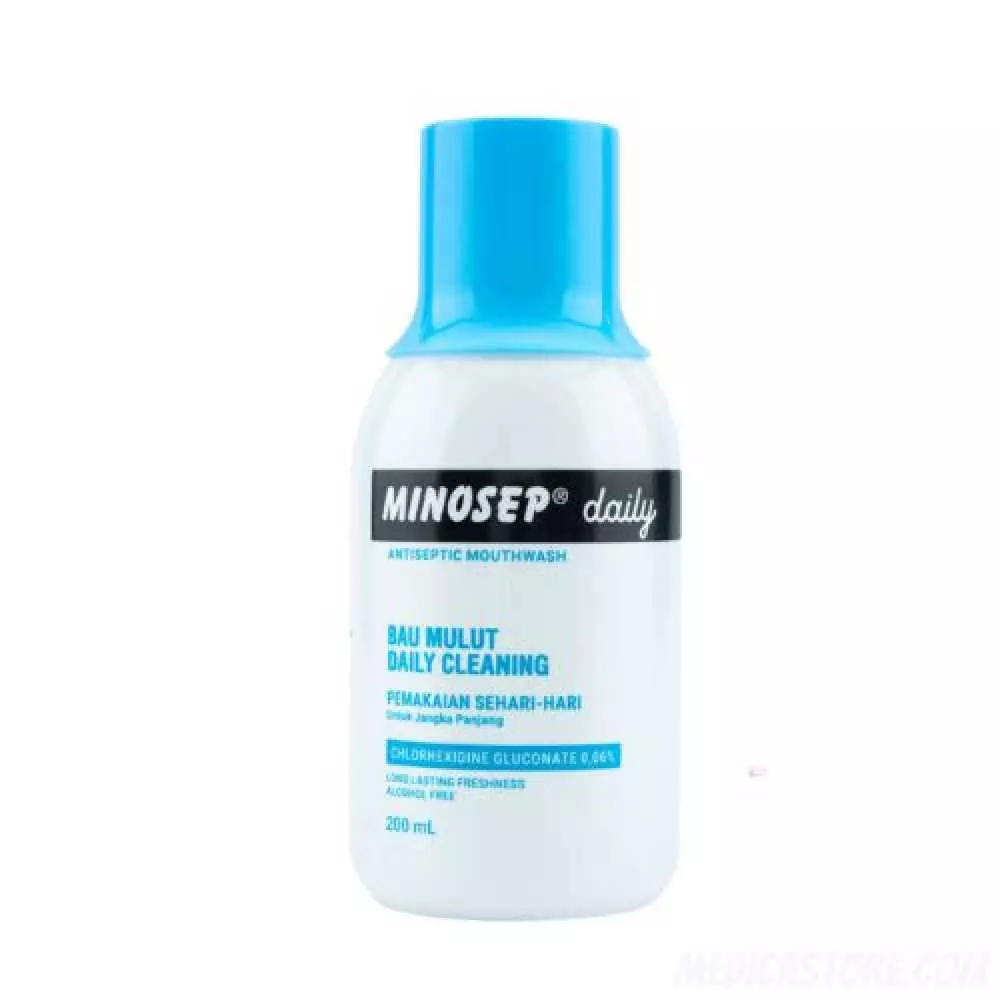 Minosep Daily Clean Antiseptic Mouthwash 200mL (Biru Putih)
