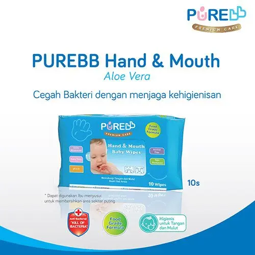 Purebb Hand & Mouth Baby Wipes Aloe Vera Isi 10