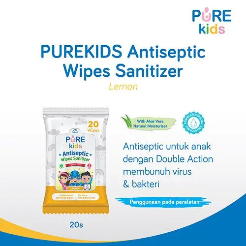 PUREKIDS ANTISEPTIC WIPES SANITIZER LEMON ISI 20 