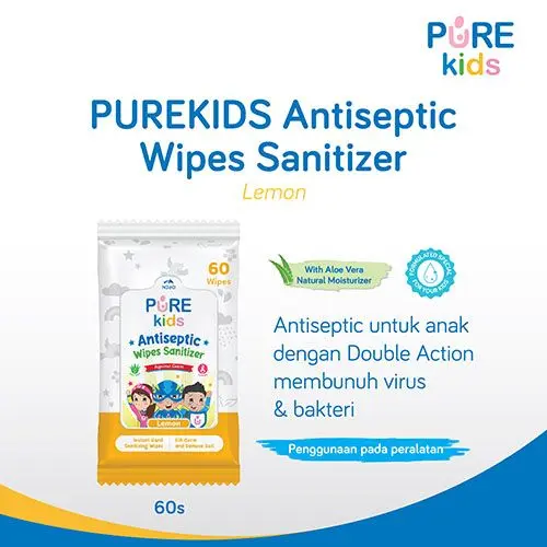 PUREKIDS ANTISEPTIC WIPES SANITIZER LEMON 60'S