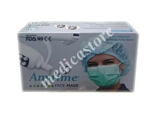 ANYTIME NANO GUARD 3 PLY EARLOOP SURGICAL FACE MASK  50'S