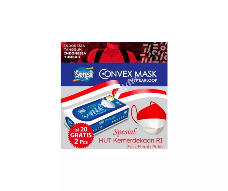 SENSI CONVEX MASK 4 PLY MERAH PUTIH 20+2'S