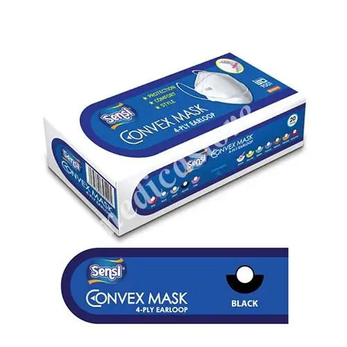 SENSI CONVEX MASK 4 PLY BLACK 20'S