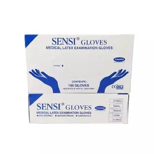 SENSI LATEX DISPOSABLE GLOVES POWDERED M ISI 100